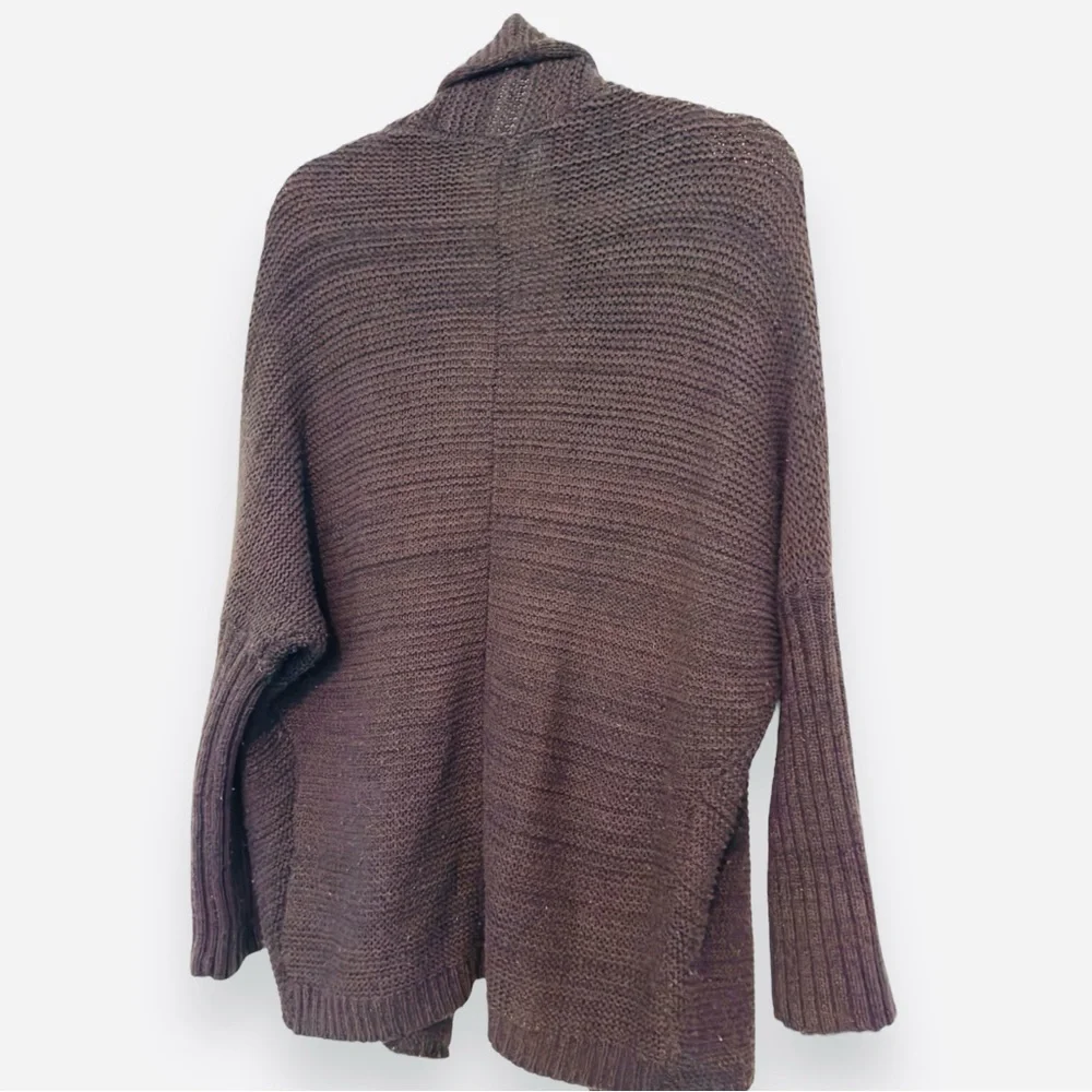 COZY CASUAL Chunky Cocoon Cardigan Open Front Woven Sweater Dark Brown & Black